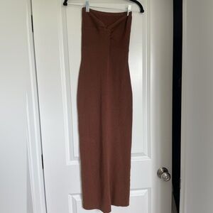 Brown knit Strapless Midi Dress
